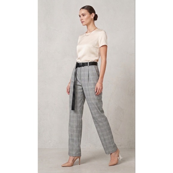 GREY LAB Pants - Grey Lab Los Angeles Plaid High Waist Belted Trousers Grey XS NEW